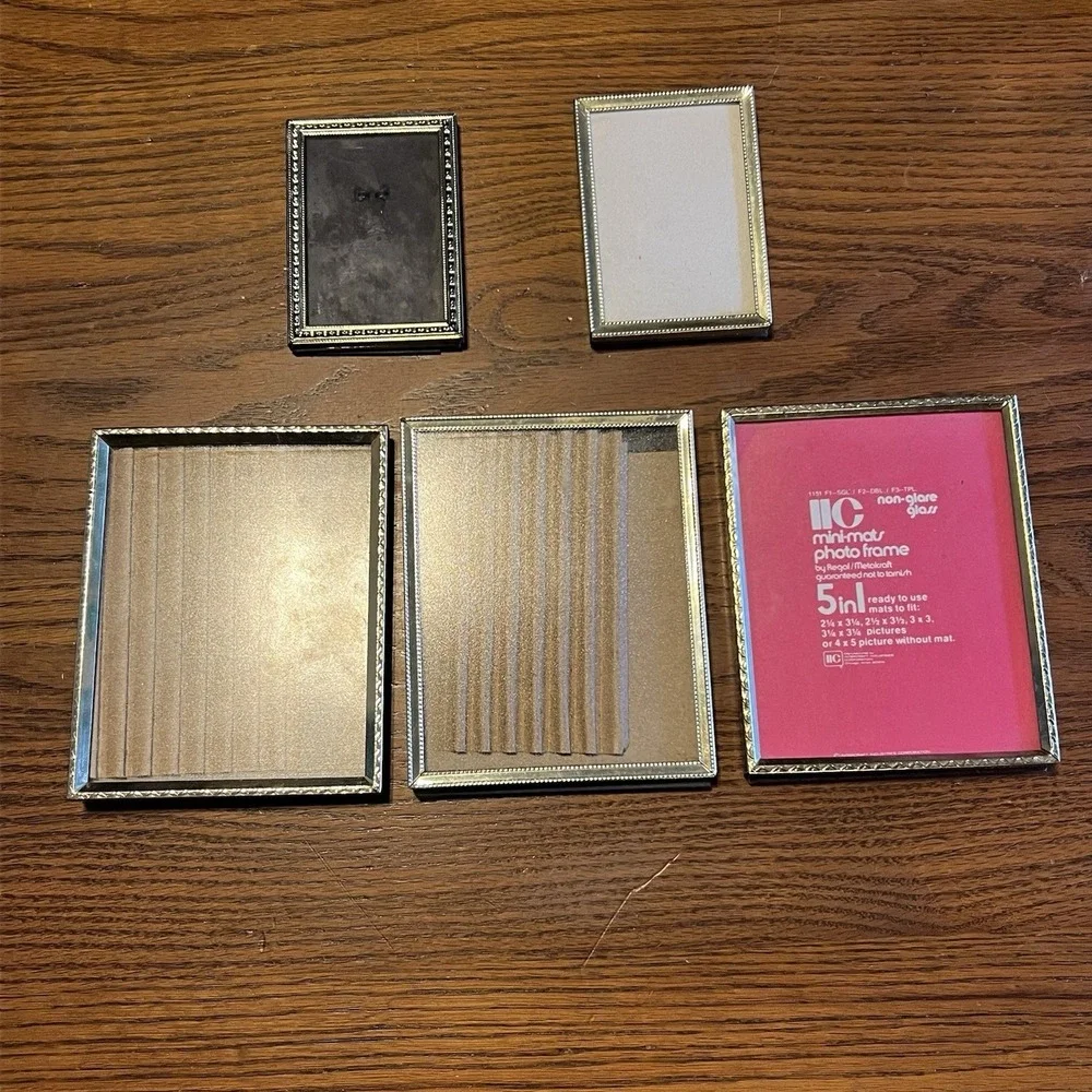 Vintage Gold Tone Mini Photo Frame Lot 5 Regal Metkraft 4x5 2.5x3 Shabby Chic